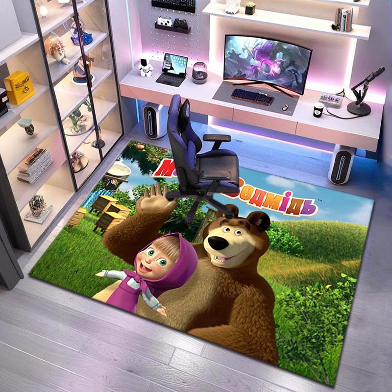 Russian animation Masha and the Bear Fairy Tale Cartoon Carpet Soft Home Living Room Bedroom Door Mat Outdoor Picnic Ground Mat rug T5
