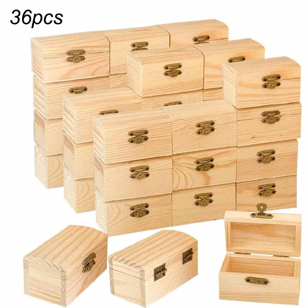 36pcs Small Wooden Box Wood Treasure Boxes with Lid for DIY Crafts (3.5 X 2.2 X 2 Inch)