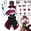 Anime Lyney Cosplay Costume Wig Hat Set Fontaine Magician Leather Uniform Dress Short Hair Skirt Glove Outfit