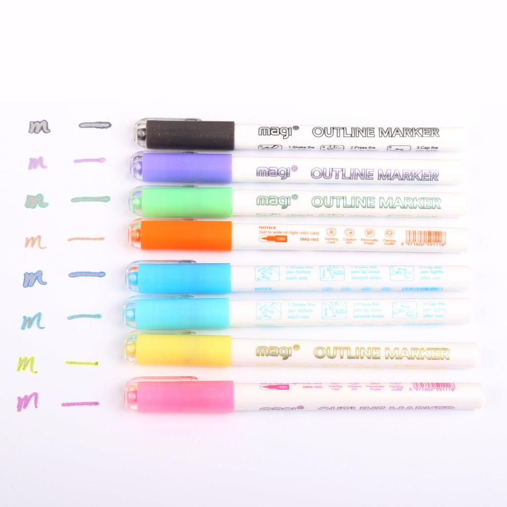 Double Line Pen 8 / 12 Colors 1-3MM Multicolor Glitter Marker Colorful Highlighter Fluorescent Marker Outline Pens