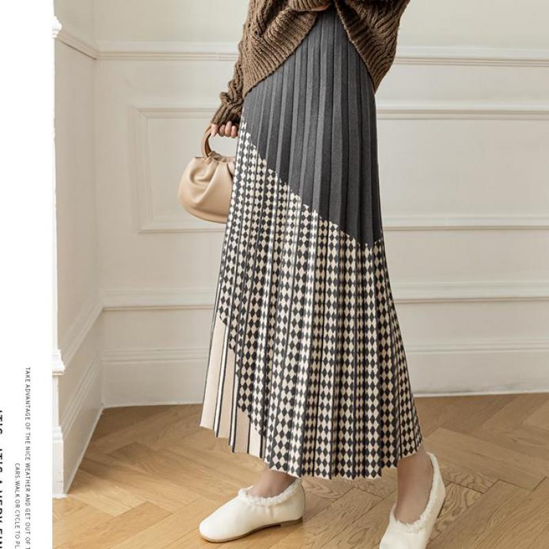 Зимние трикотажные юбки, женские плиссированные юбки с высокой талией и большими качелями, офисные женские туфли