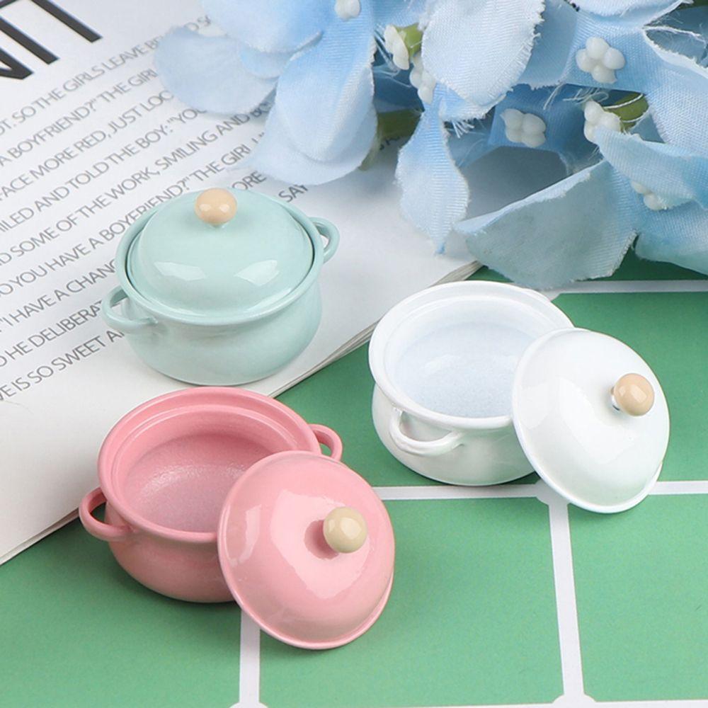 Kitchen Cooking Toys With Pot Cover Miniature Soup Pot Mini Cookware Dollhouse Accessories