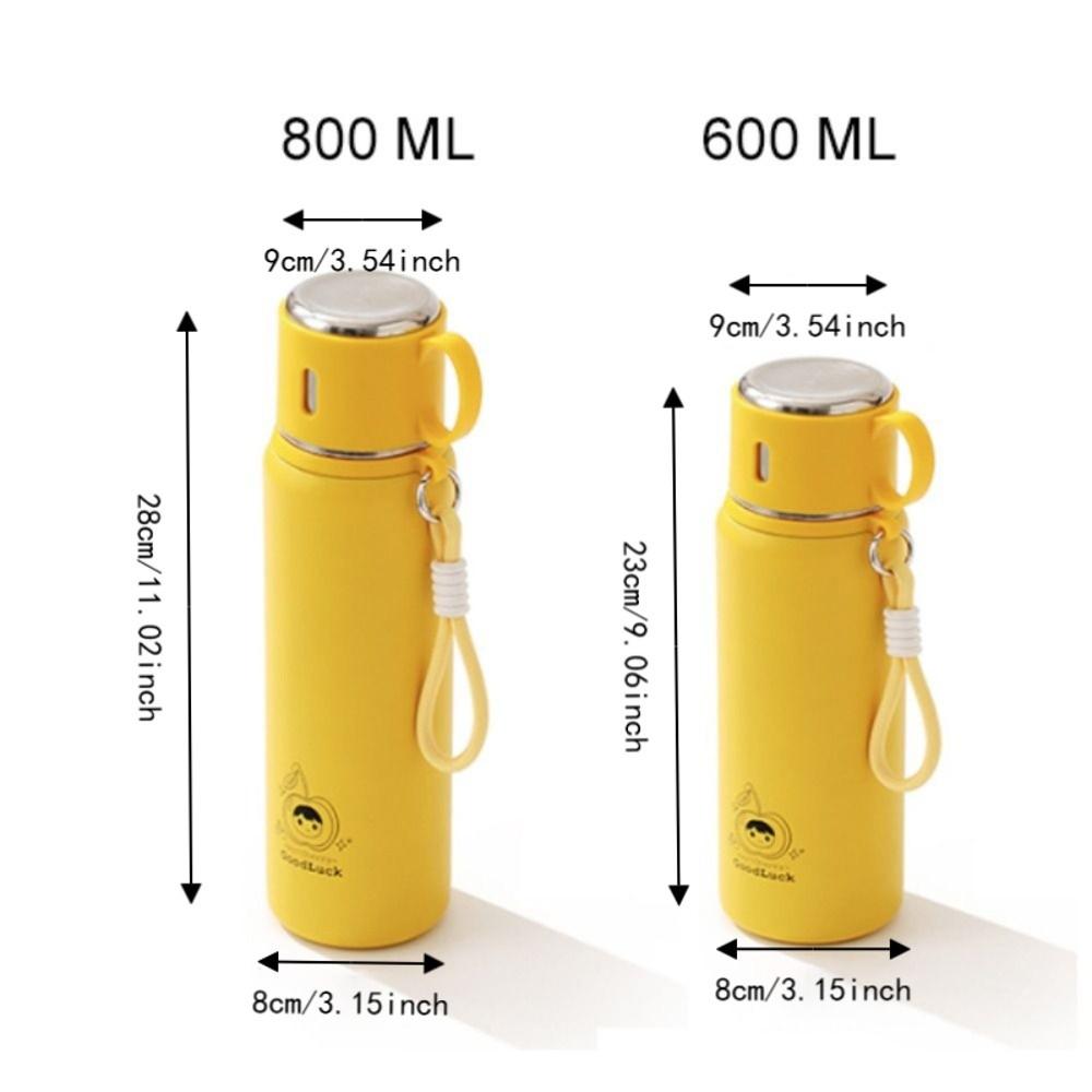 Keeping Hot/Cold Student Thermos Cup Design Lid with Straw and Lanyard Travel Thermal Cup Silicone Base Stainless Steel