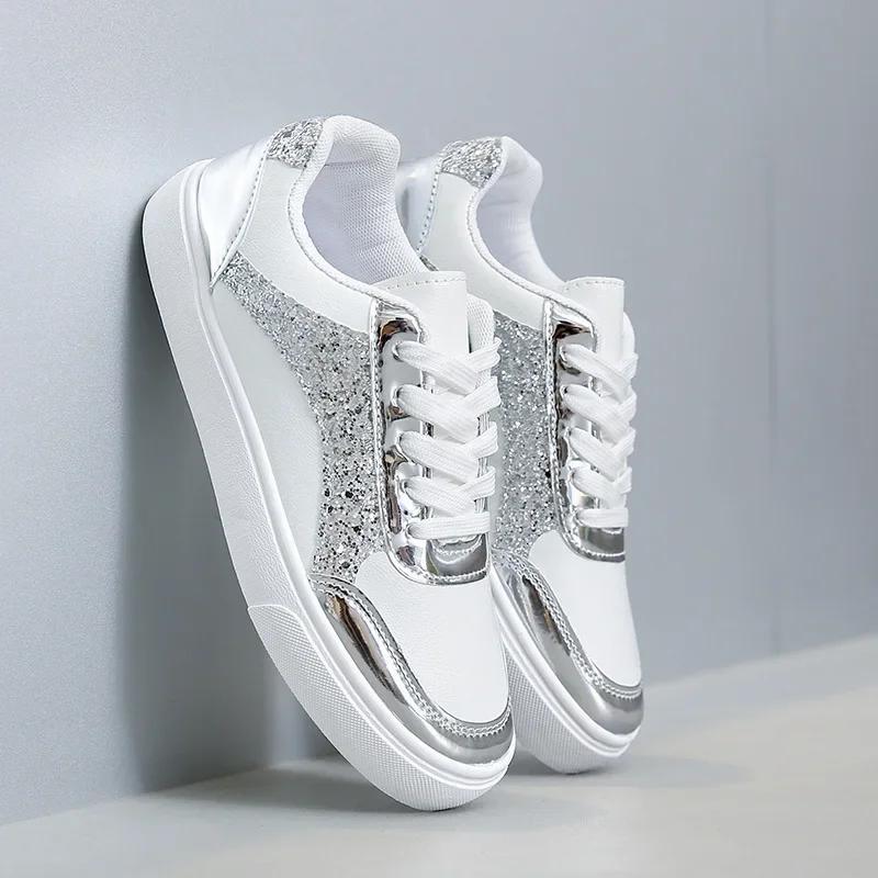 Fashion 2025 Women Casual Shoe Fashion Spring Autumn Sequin Splicing Sneakers Women Shallow Platform Vulcanize Shoes Zapatillas Mujer