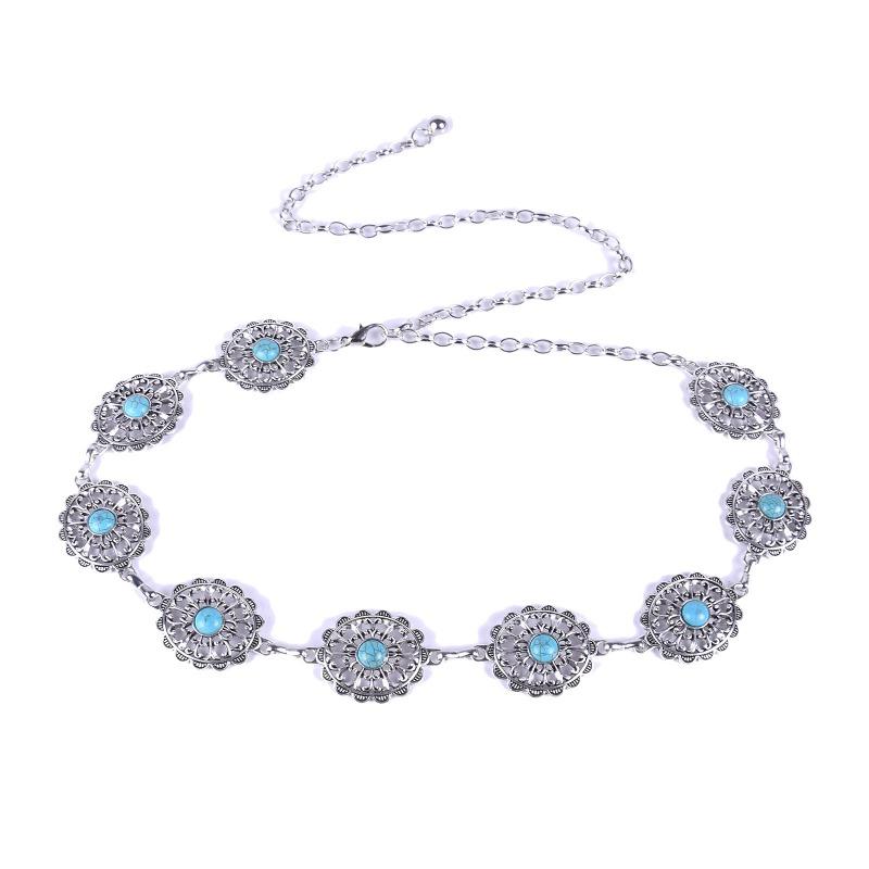 Mei Mary Turquoise waist chain - women's versatile alloy chain with floral gemstone accents