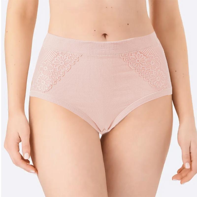 XL-5XL Women's High Waist Cotton Underwear Soft Brief Panties Full Coverage Women's Double-sided Lace Jacquard Underwear Underpants Briefs
