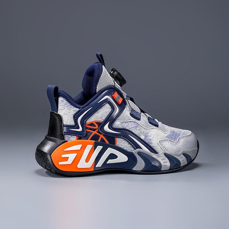 Водонепроницаемые кожаные баскетбольные кроссовки для мальчиков с нескользящей подошвой и вращающейся кнопкой для осени и зимы