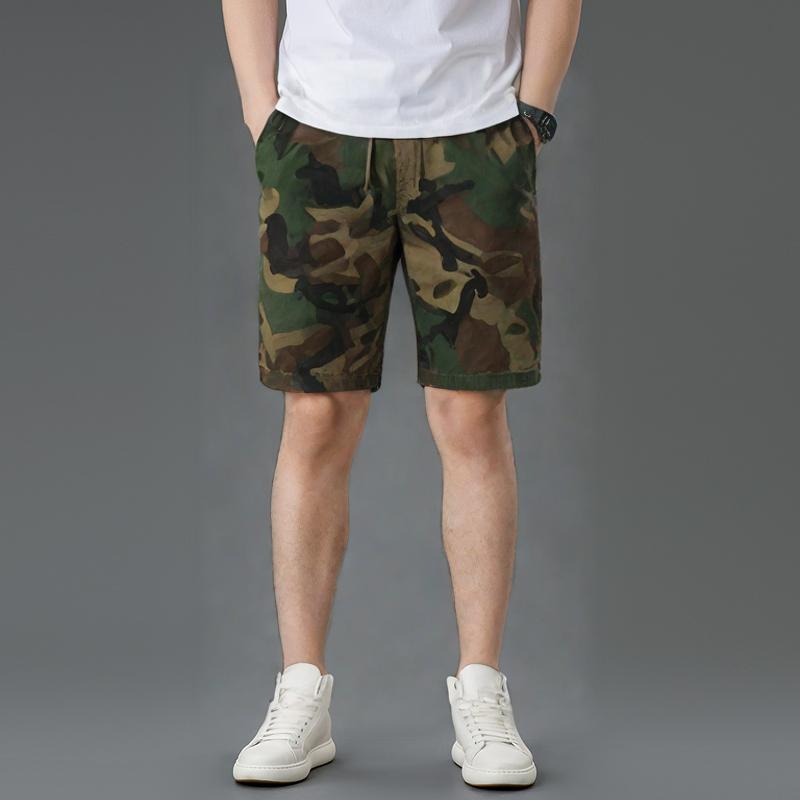 2025 Summer Men Camo Cargo Shorts Men Casual Elastic Waist Loose Shorts Male Cotton Cargo Gym Camouflage Shorts Beach Shorts