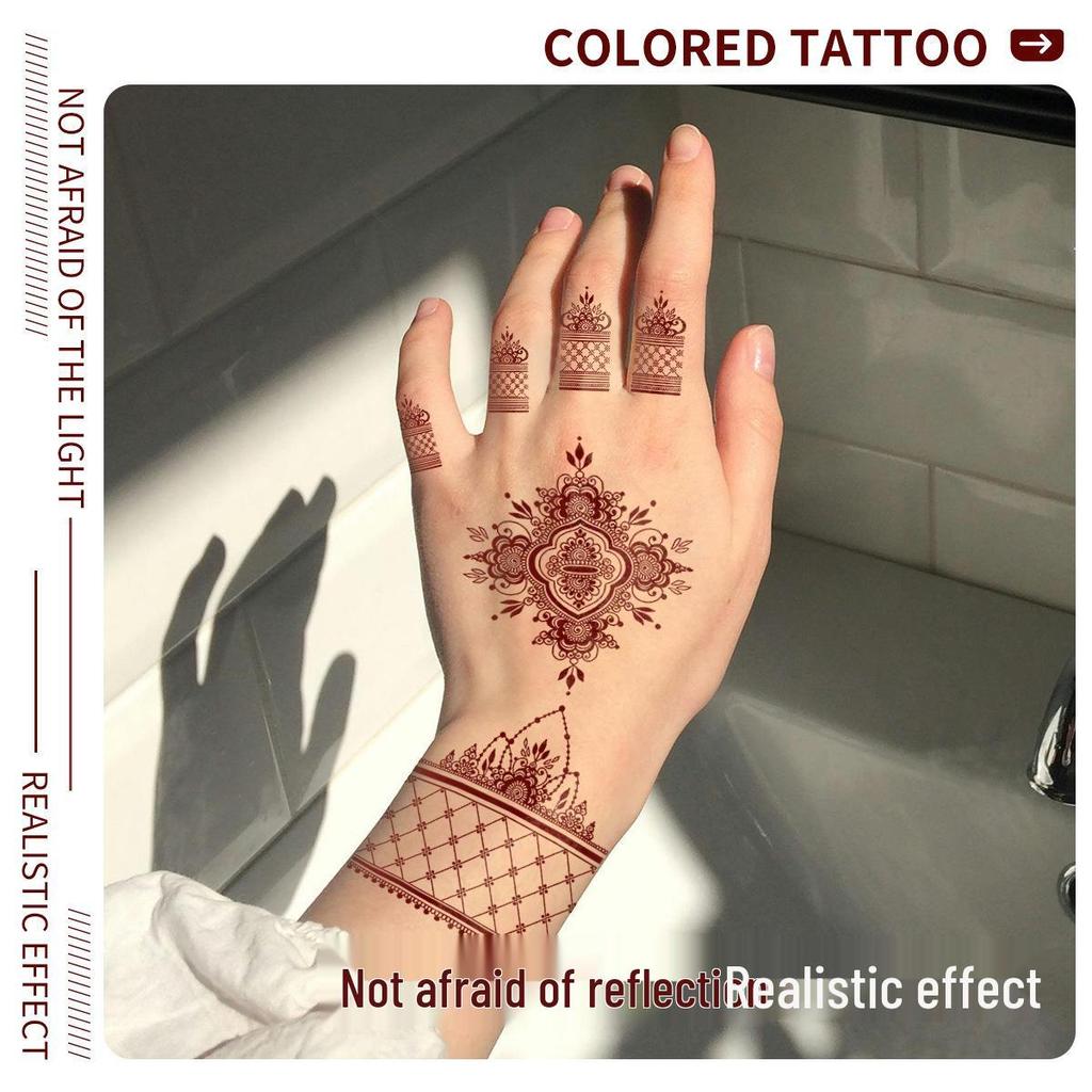Lace Brown Waterproof Henna Flower Tattoo Stickers for Hands