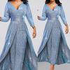 Elegant Sequin Maxi Dress With Double-Layer Flared Skirt Sleeveless Tube Top High Waist Evening Party Wedding