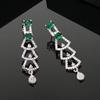 Stunning Rhodium Plated CZ Green Stone Drop Earrings For Women