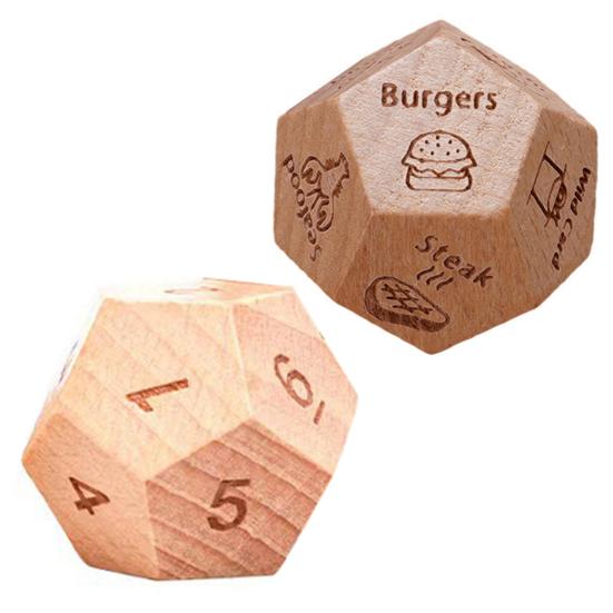 12-Sided Wooden Decision Dice for Date Night Christmas Stocking Stuffer Gift for Couples Food Choice Game for Valentine's Anniversary