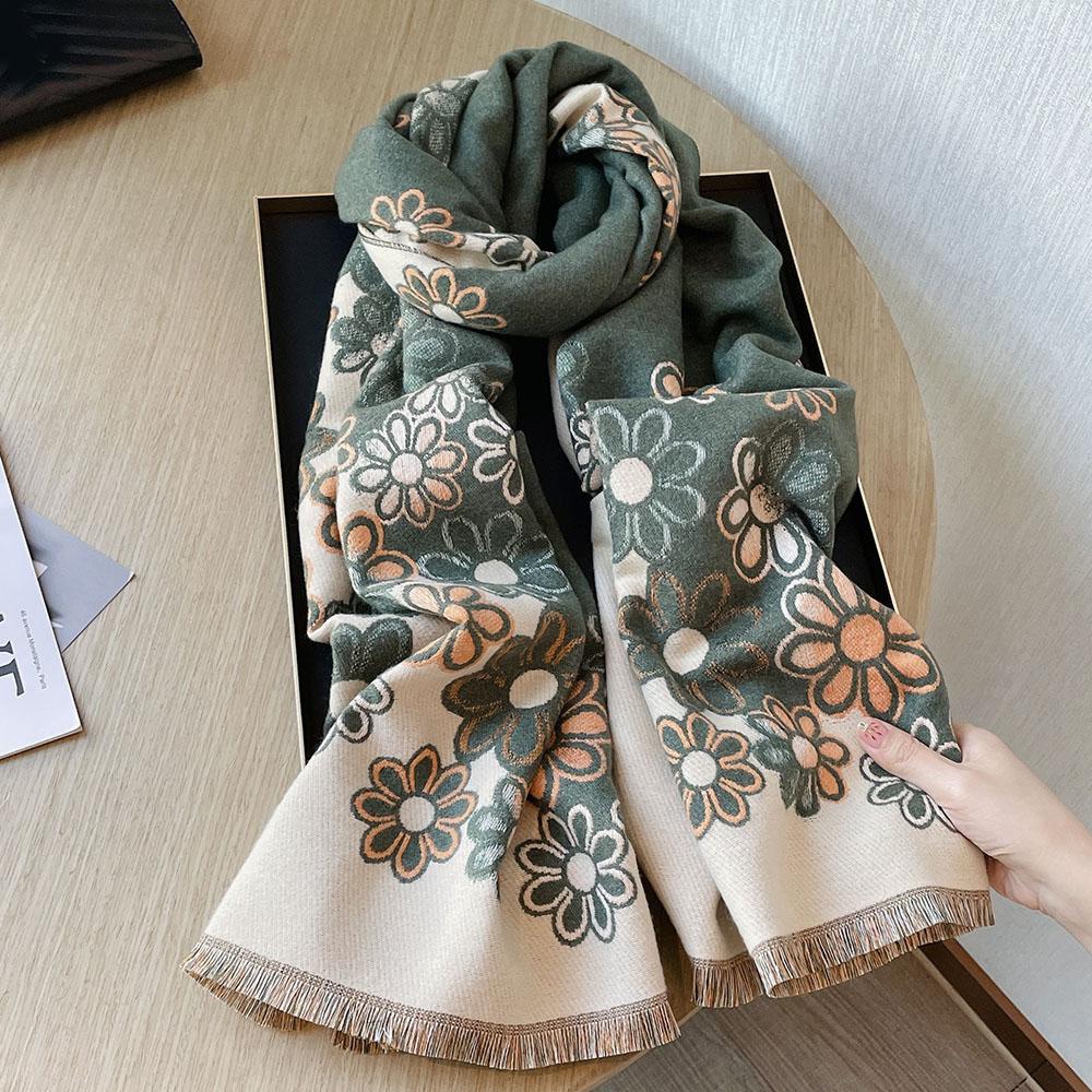 Winter Warmth Scarf Women Flower Scarf Thick Warm Scarf Long Fringed Shawl Blanket
