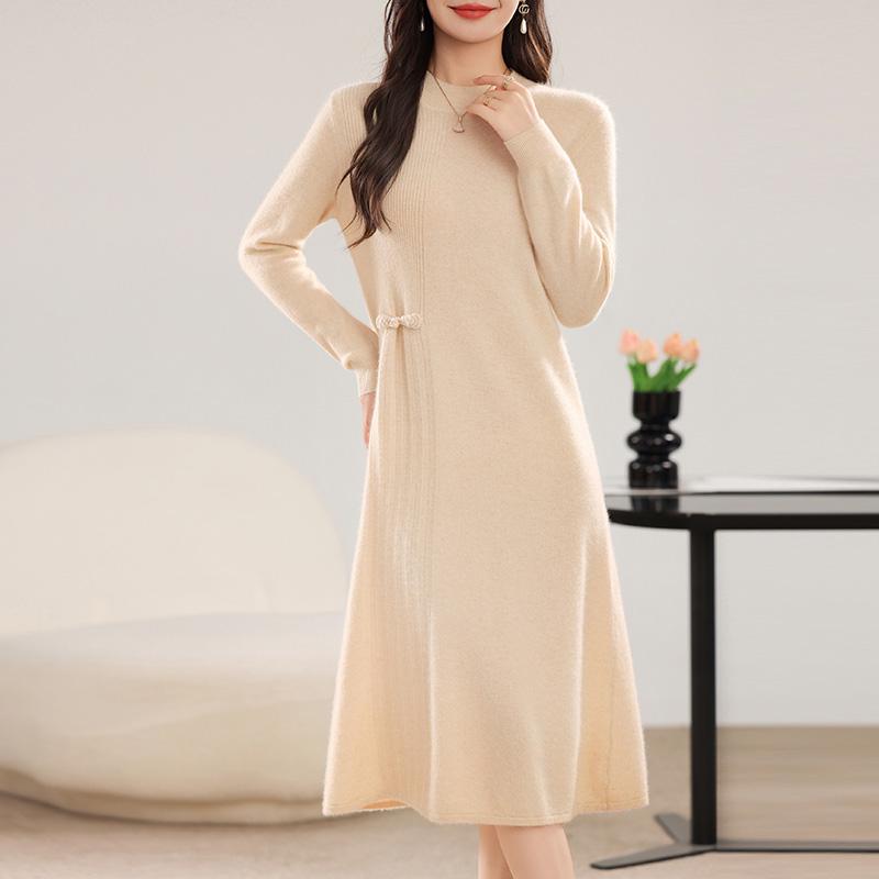 Women's Cashmere Dress Qinghe Cashmere 30% Cashmere 70% Wool Autumn and Winter Cashmere Skirt Soft and Warm