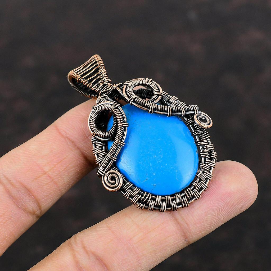 Спящая красавица, бирюзовый кулон, медная проволока, кулон с драгоценным камнем, уникальный медный дизайн, ювелирные изделия, ручная работа, ювелирный подарок для него