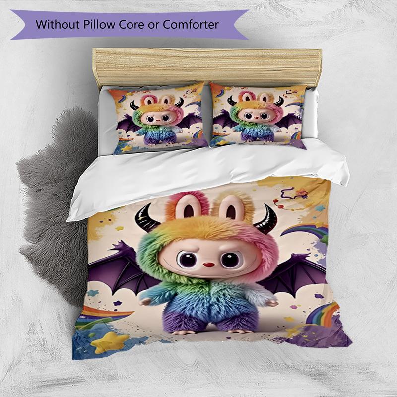 3pcs Duvet Cover Set (1*Duvet Cover + 2*Pillowcase, Without Core), Labubu Print Bedding Set, Bedroom Decor, All‑Season, Birthday Gift