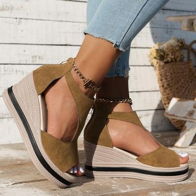 Модные летние новые сандалии на танкетке с толстой подошвой для женщин однотонные с открытым носком на платформе на высоком каблуке сандалии на молнии сзади Sandalias Mujer