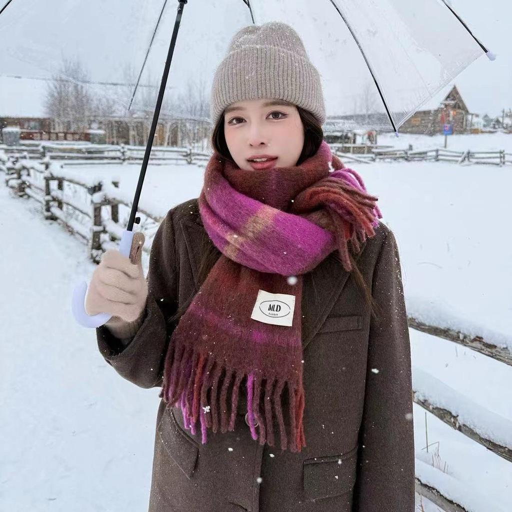 High-End Vivienne Westwood Wool Cashmere Plaid Snood Scarf for Women