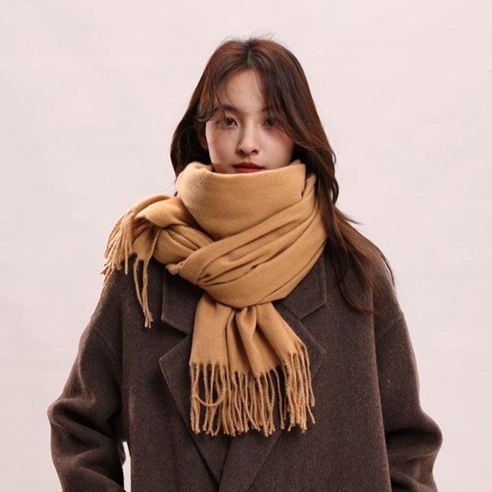 Tassel Imitation Cashmere Scarf Korean Style Women Shawl Simple Winter Neckerchief Autumn