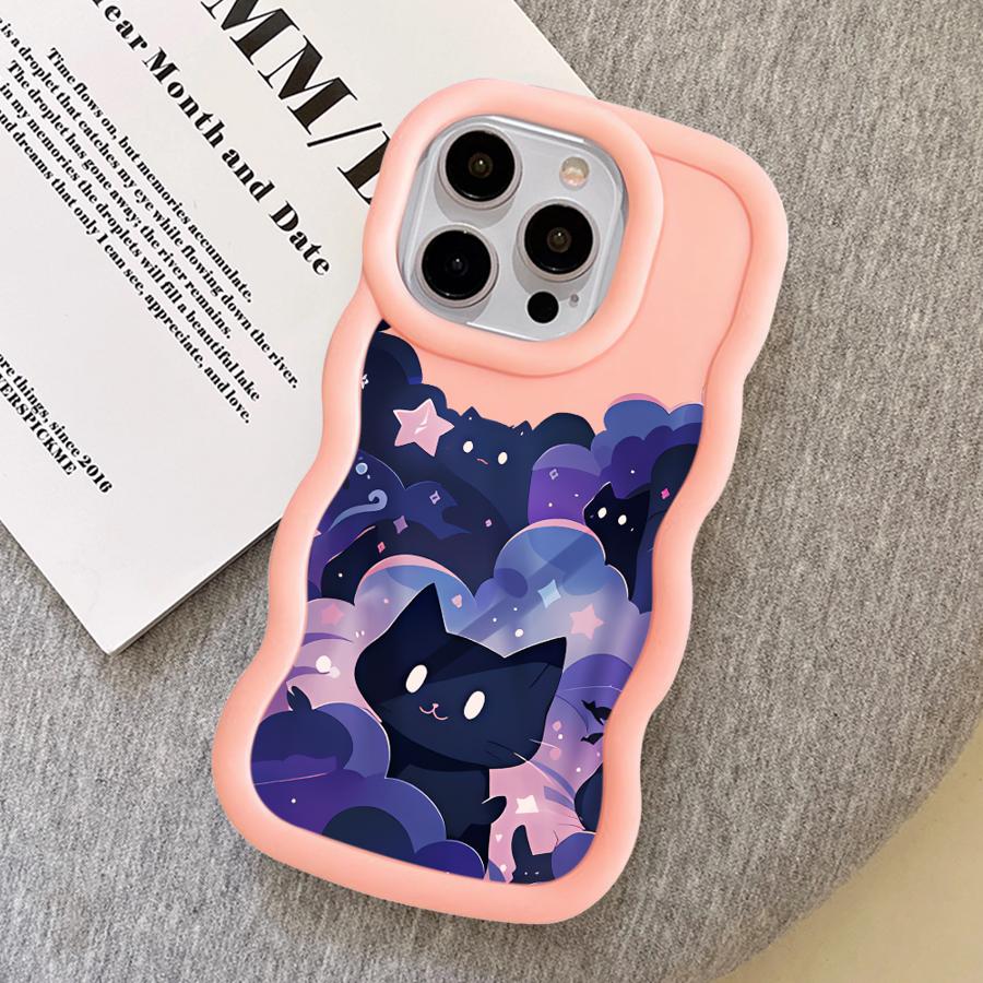 Мягкий чехол для телефона для iPhone 15 Plus 13 11 14 XR 16 Pro Max 17 Air 8 12 Черная кошка Звездная ночь