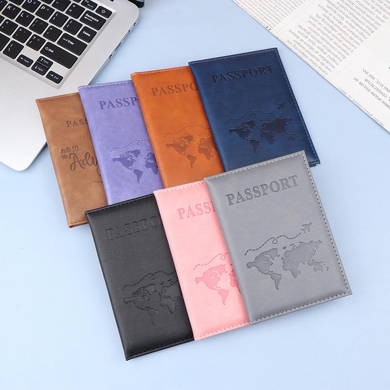 Pu Leather Card Case Cover Unisex Simple Passport Cover World Thin Slim Travel Passport Holder Wallet Gift