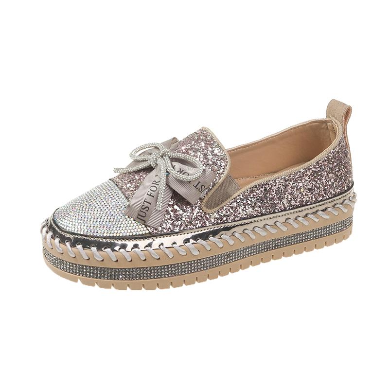 Fashion Aphixta 2025 New Luxury Crystals Bowknot Sequined Flat With Platform Shoes Loafers Couple Woman Fashion Shoes Plus Size 44