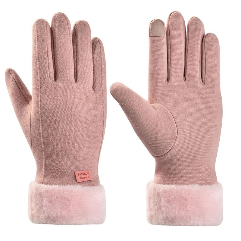 Женские зимние толстые плюшевые перчатки, модные теплые замшевые перчатки для отдыха на природе, женские перчатки для вождения с сенсорным экраном, спортивные перчатки для велоспорта