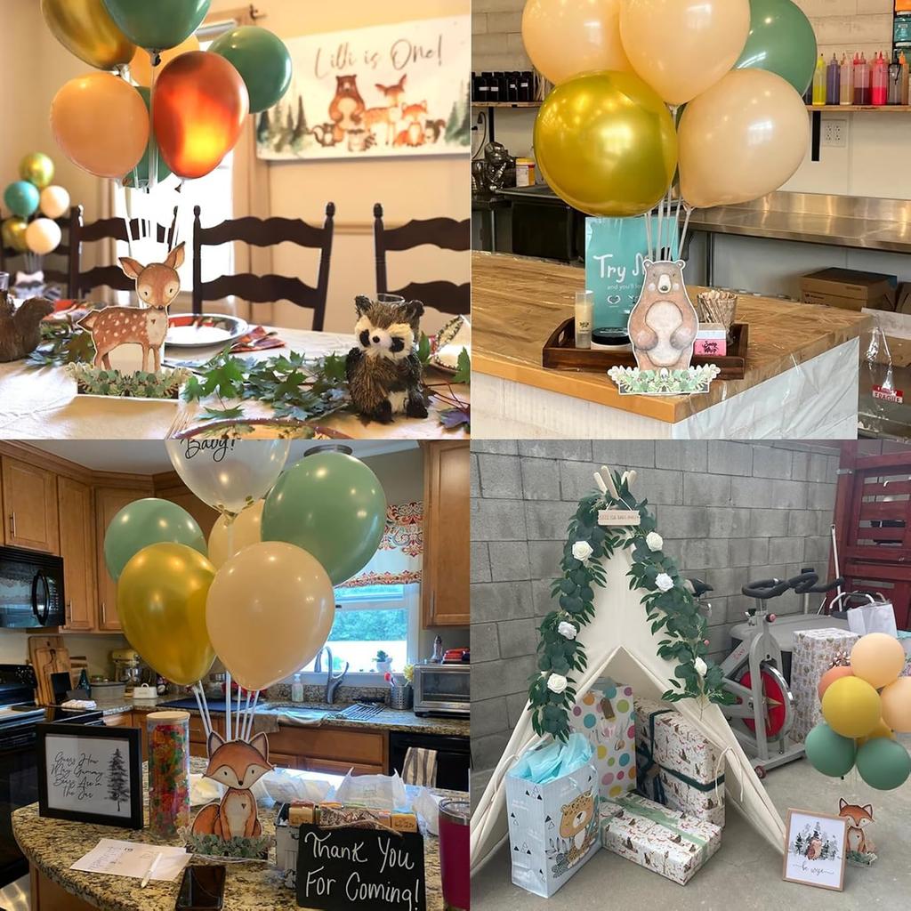 Woodland Balloon Stand Kit and Animals Centerpieces, 2 Set Table Stand Holder with 22 Balloons, Fox and Bear, Deer and Raccoon cutout, Wild one 1st