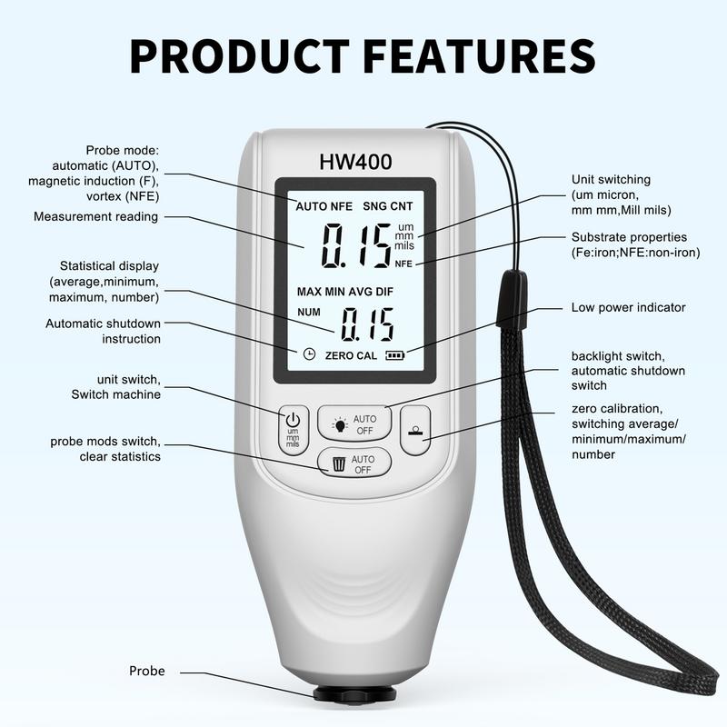 Измеритель толщины лакокрасочного покрытия Mil Fe/NFe с автоматическим определением и ЖК-дисплеем Измерение толщины автомобильной краски с помощью сверхвысокого