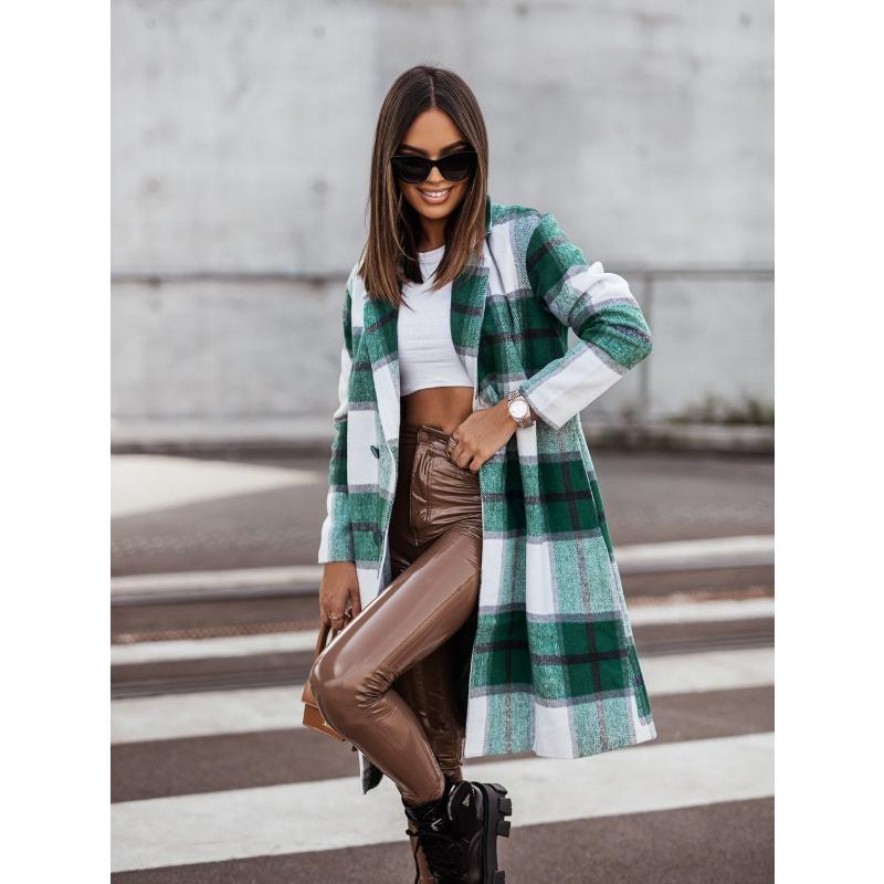YYFS Women's Fashion Casual Plaid Print  Autumn Winter Long Sleeve POLO Neck Jackets & Coats