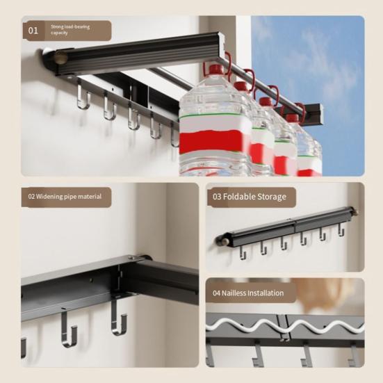 Foldable Drying Rack Wall Mounted Laundry Rack Clothes Drying Rack Double Pole Clothes Rack for Laundry Room Balcony