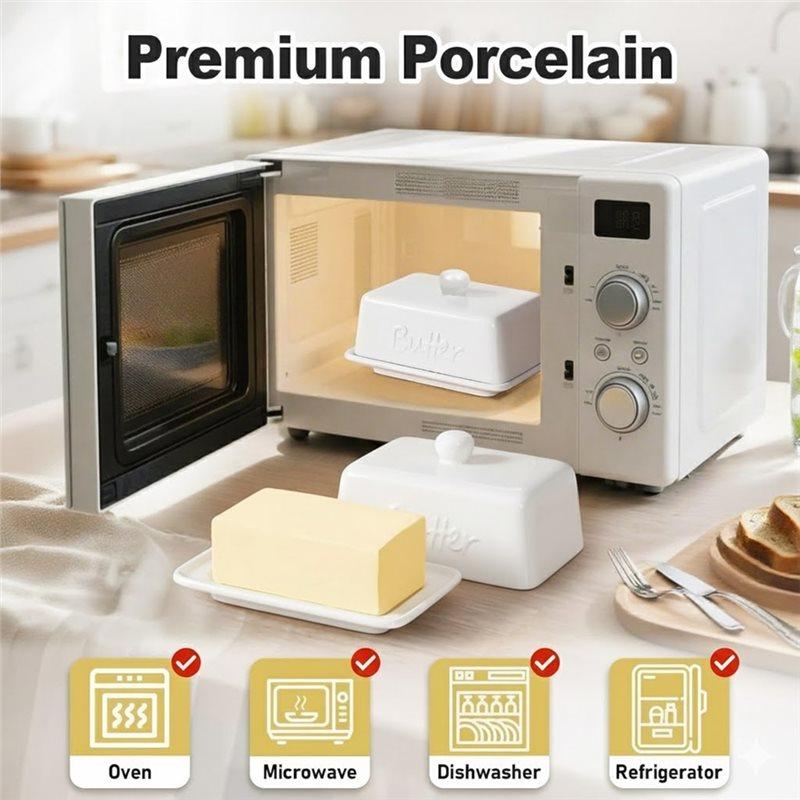 A25F - Масленка с крышкой для брусков 500 г и 250 г, Прочный фарфоровый контейнер для хранения, Масленка-хранитель, Безопасная для посудомоечной машины