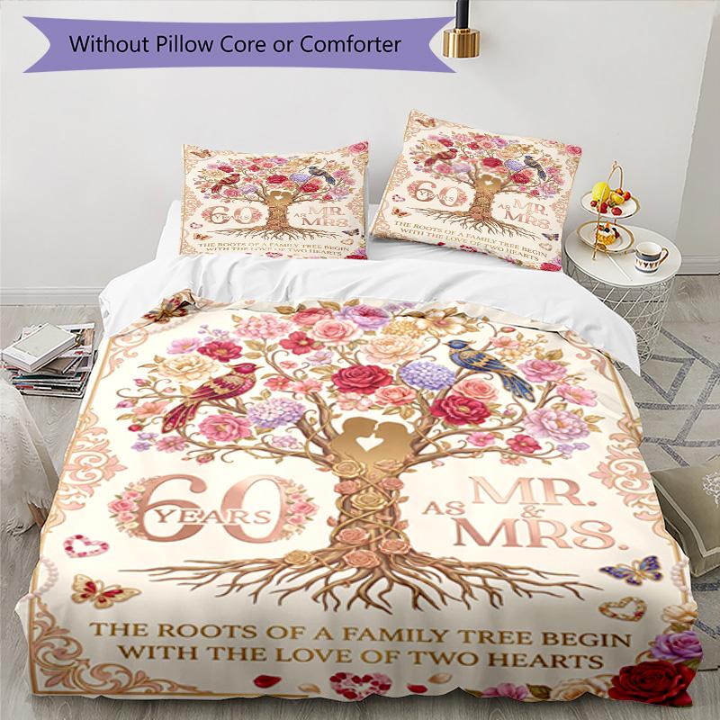 Happy 60th Birthday Celebration 3‑Piece Bedding Set,Soft Breathable Duvet Cover & 23 Pillowcases,Multi‑Purpose for Bedroom Dorm Guest Room,Great Festi
