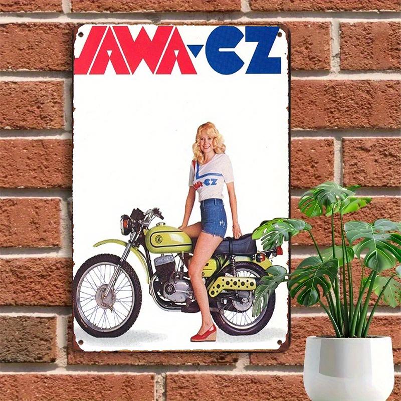 Vintage JawaCZ Motorcycle Poster Retro Garage Decor with Woman Rider HeavyDuty Metal Tin Sign es for Man Cave Bar