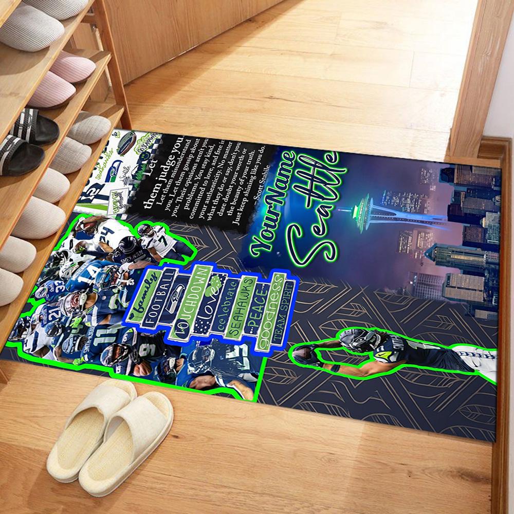 Seattle Seahawks Customizable Name Floor Rug Office Rug Perfect For Balcony Living Rooms Hallway Bedrooms Antislip Rug Decorate Offices