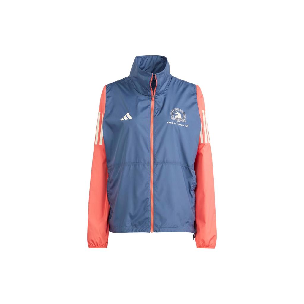 Adidas Boston Marathon 2024 Celebration Jacket Color Block Striped Zip Retro Sports Stand Collar Long Sleeve Jacket Women Jacket Blue IT1450