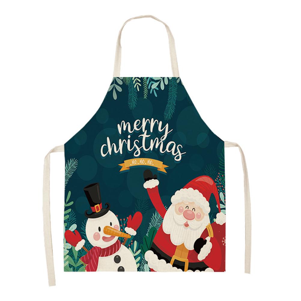 Linen Santa Kitchen Apron Christmas Snowman Unisex Dinner Party Cooking Bib Christmas Tree Apron Cleaning Apron