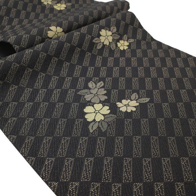 Used [New and used item] Great value!Fukuro Obi Saito Sansai Unused Pure Silk Nishijin Black Flower Gold Thread Semi-formal Casual High Quality Good