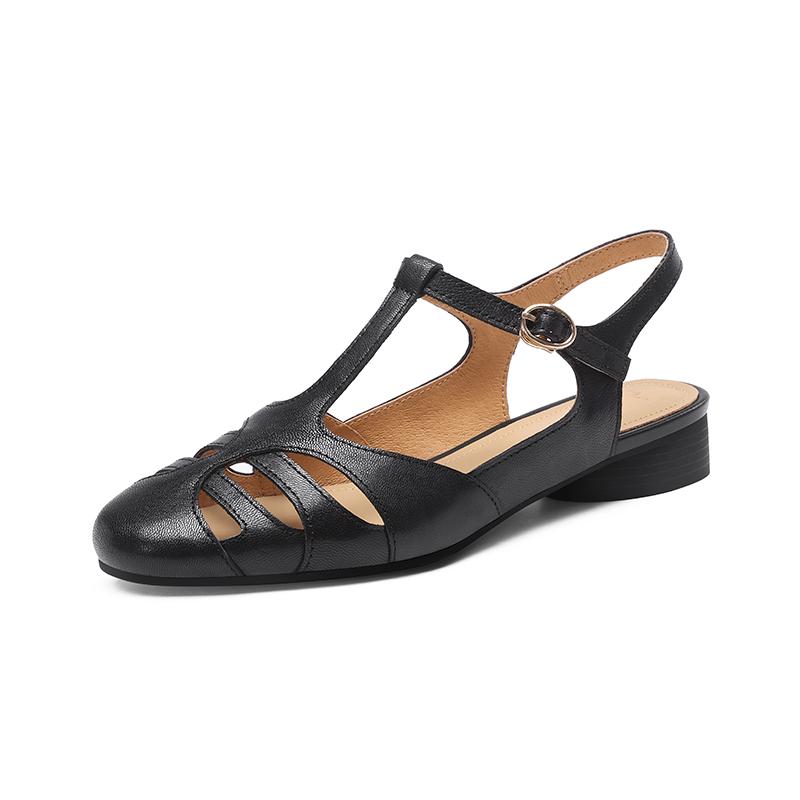 Мода Размер 34-40 Женские Сандалии на Низком Каблуке Мода 2025 Летняя Обувь Натуральная Кожа Повседневные Сексуальные Круглый Носок Вечерние Повседневные Платье Женские Сандалии