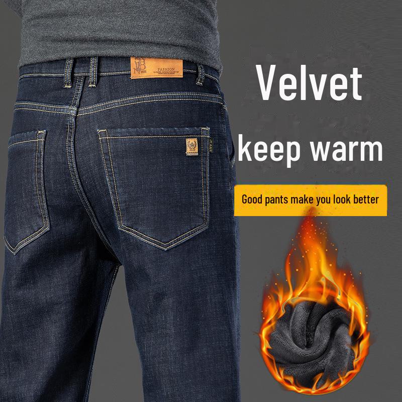 Мужские свободные прямые джинсы из бархата с высокой талией — удобные, качественные зимние брюки для мужчин среднего возраста