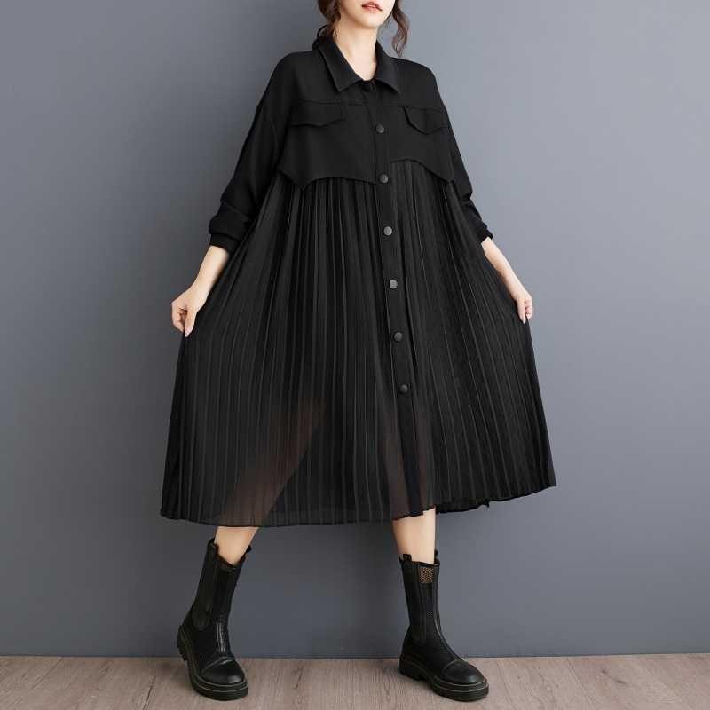 Нишевое платье с длинным рукавом, свободного кроя, пэчворк, плиссированное