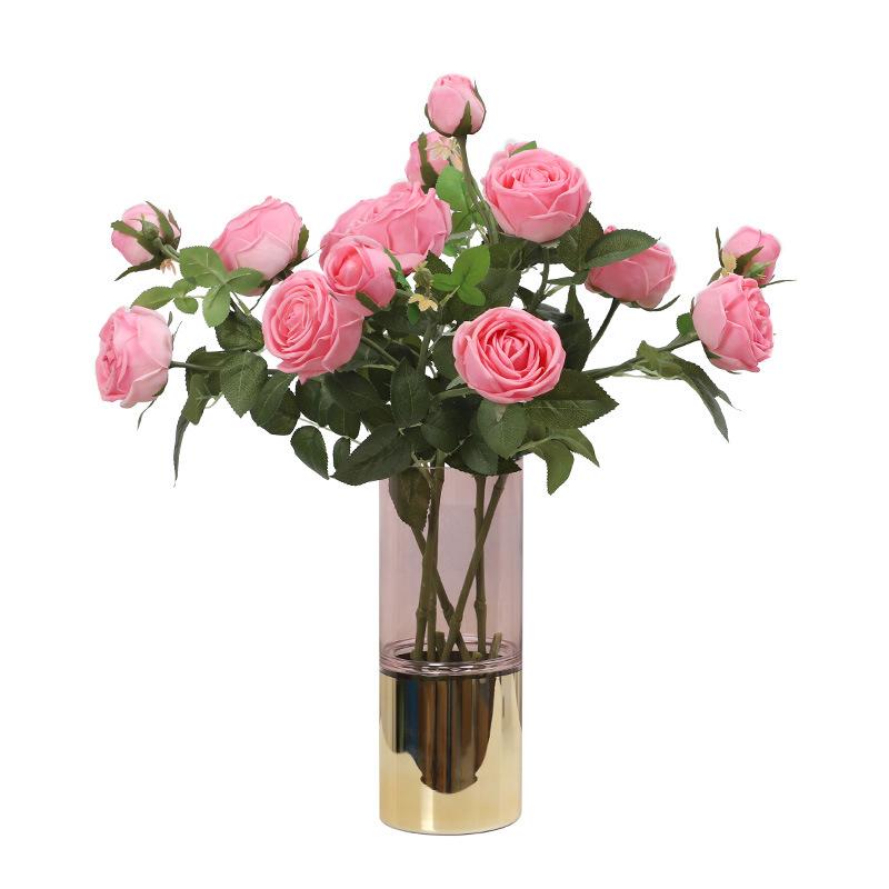 Simulation 3 Head Feel Moisturizing Honey Rose Home Living Room Decoration Pot Fake Flower Simulation Rose