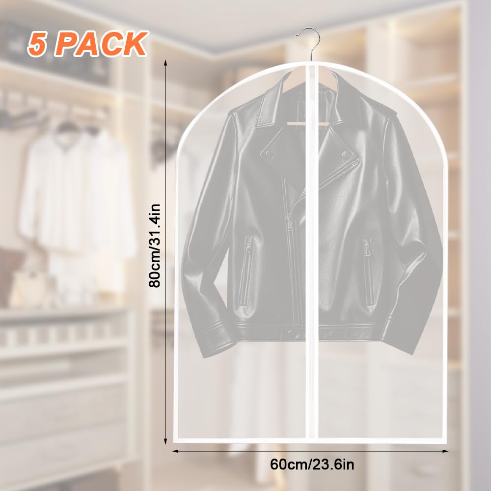 5 Clothing Protector Covers 60x80cm Dust-Resistant Transparent with Zipper Washable Moisture-Resistant Mold-Resistant Short Bags