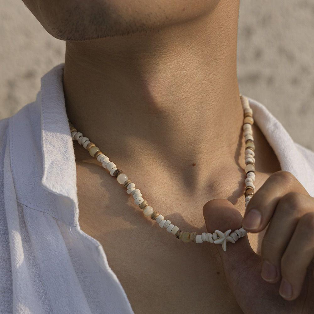 Beach Surfer Starfish Choker Wood Beads Male Clavicle Chain Coconut-husk Necklace  Street Jewelry
