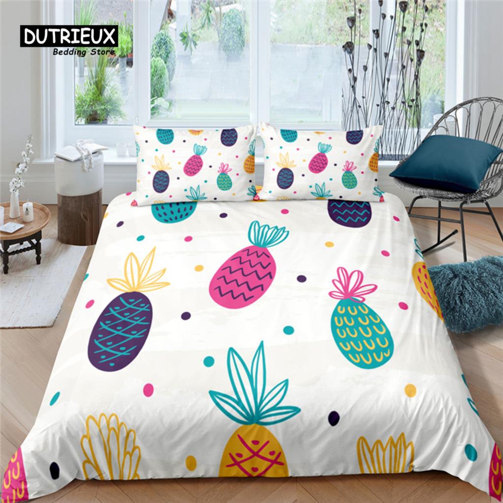 Luxury 3D Fruit Pineapple Print Home Living Comfortable Duvet Cover Pillowcase Kid Bedding Set Queen and King EU/US/AU/UK Size