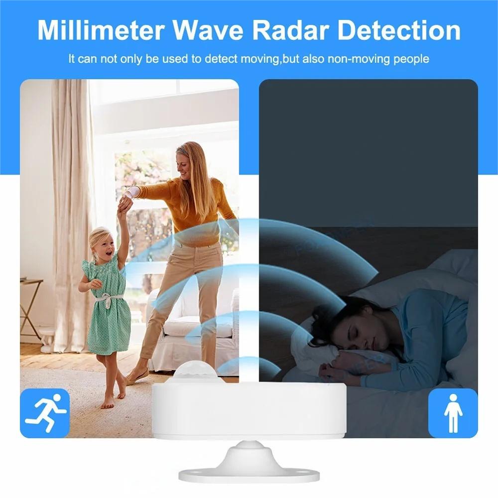 Tuya Zigbee Датчик присутствия человека + PIR Датчик обнаружения движения Детектор освещенности Умный радар 24 ГГц mmWave Поддержка Домашний помощник Google