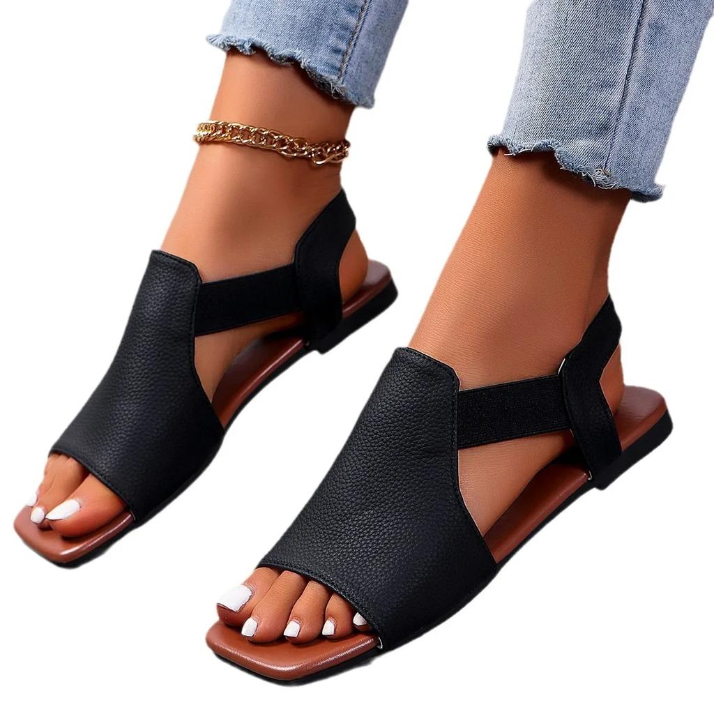 2024 женские сандалии мода открытый носок лето новые туфли на плоской подошве верхняя одежда повседневные сандалии без застежек римские сандалии плюс размер 43 Sandalia Feminina