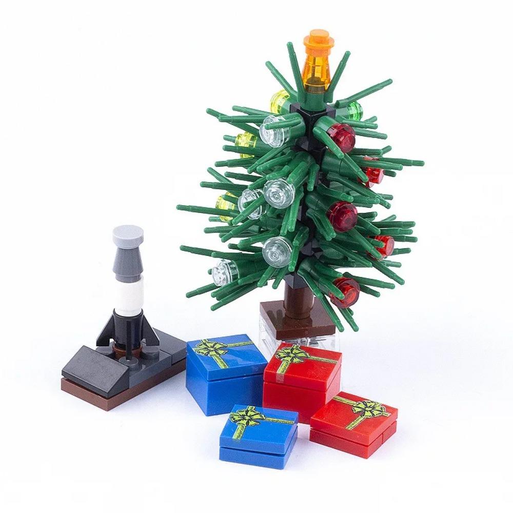 MOC City Christmas Building Blocks Figure Elk Sleigh Tree Garland Cape Coat Fireplace Candy Cane Snack Stand DIY Gift Toys K032