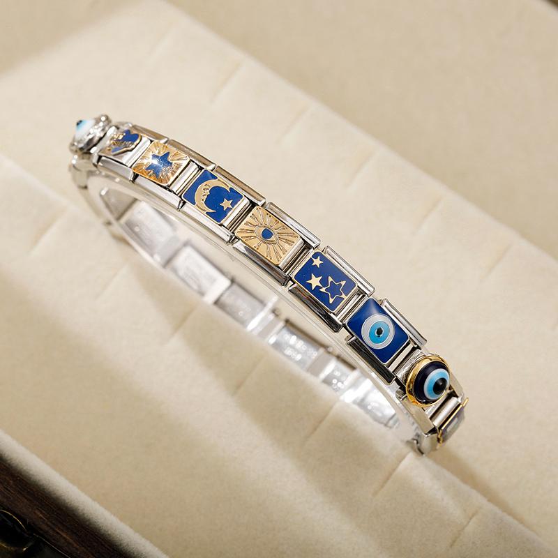 Hapiship 2024 Top Fashion Eye Moon Star Fish Spider Poker Queen Charm Italian Links Fit 9mm Bracelet Making DIY Jewelry DJ854