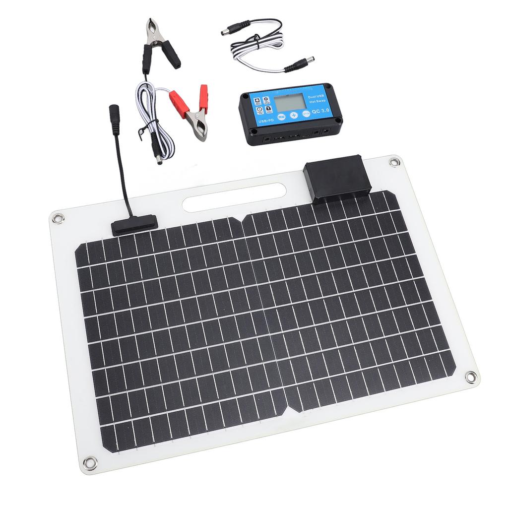 Solar Panel Battery Charger 100W Monocrystalline Silicon 12V 24V Dual USB 100A Controller with Power Level Display